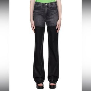 NWT Frame Women’s 27 / 28 Black Denim Partial Leather Jeans Straight Leg Le Jane